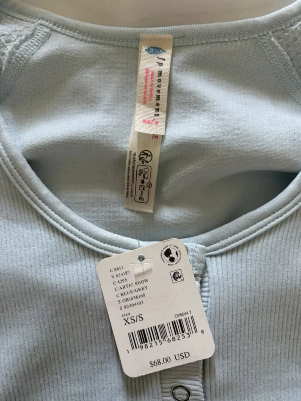 Free People Long Sleeve Bali Out Artic Snow Crop Top Size XS/S New